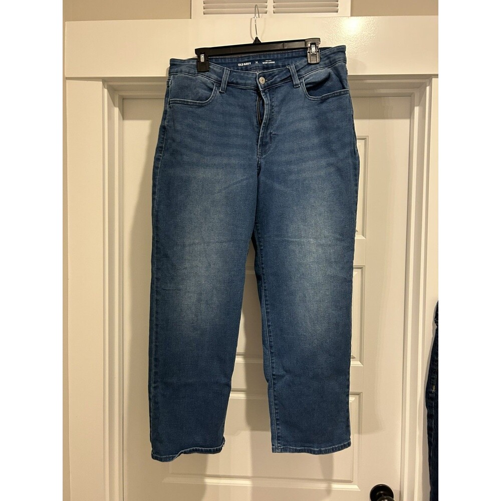 Old Navy Wow Loose Jeans Women’s 14 Blue High Rise Straight Leg Stretch Denim